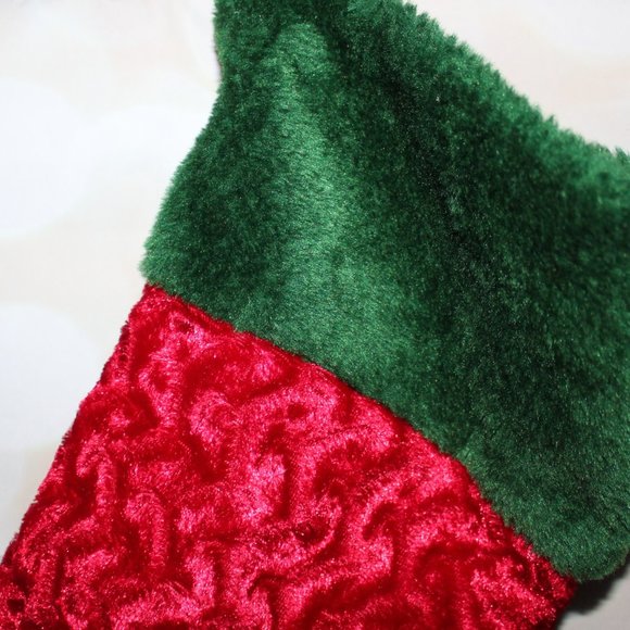 Red & Green Plush Christmas Stocking 16" X 9" - Picture 2 of 5